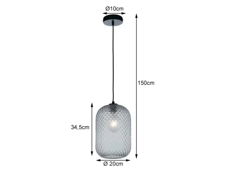 LED Pendelleuchte einflammig Kristall Glasschirm Rauchglas, Ø20cm