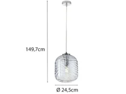 LED Pendelleuchte einflammig Wellenmuster Glasschirm in Blau, Ø 24,5cm