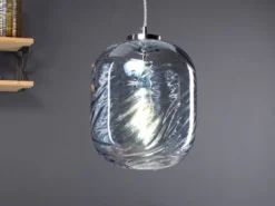 LED Pendelleuchte einflammig Wellenmuster Glasschirm in Blau, Ø 24,5cm