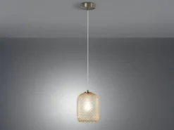 LED Pendelleuchte einflammig Kristall Glasschirm Bernsteinfarben, Ø15cm