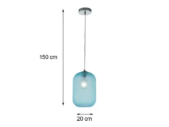 LED Pendelleuchte einflammig Kristall Glasschirm in Blau, Ø 20cm