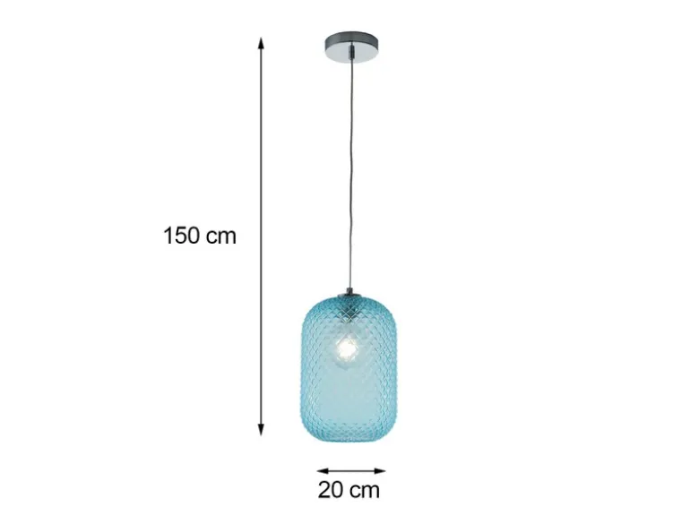 LED Pendelleuchte einflammig Kristall Glasschirm in Blau, Ø 20cm