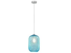 LED Pendelleuchte einflammig Kristall Glasschirm in Blau, Ø 20cm