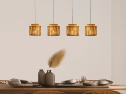 LED Pendelleuchte 4-flammig aus Jute Natur im Boho Stil, Breite 115cm