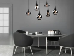 LED Pendelleuchte 6 flammig Glas Chrom verspiegelt & Rauchglas Optik, B: 93cm