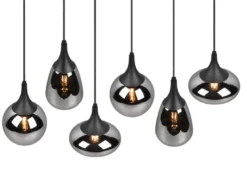 LED Pendelleuchte 6 flammig Glas Chrom verspiegelt & Rauchglas Optik, B: 93cm