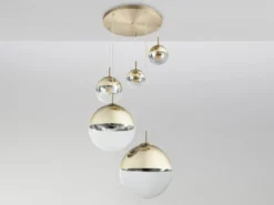 LED Pendelleuchte 5-flammig, Glaskugeln Gold & Klarglas, Ø 65cm