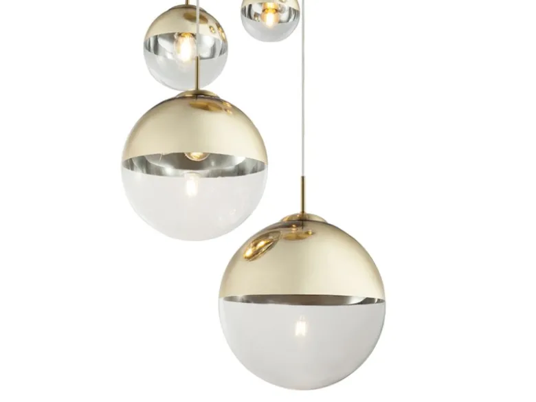 LED Pendelleuchte 5-flammig, Glaskugeln Gold & Klarglas, Ø 65cm