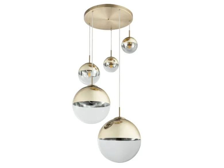 LED Pendelleuchte 5-flammig, Glaskugeln Gold & Klarglas, Ø 65cm