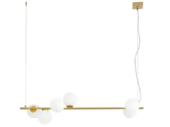 LED Pendelleuchte 6-flammig Gold mit Glaskugeln in Opalweiß, Breite 120cm