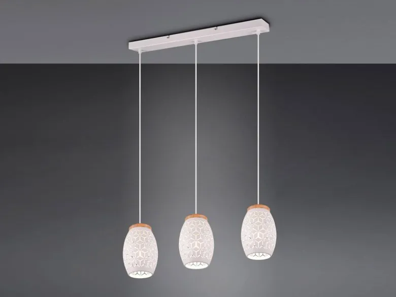 LED Pendelleuchte 3-flammig in Weiß mit ausgefallenem Stanzmuster, B: 71cm
