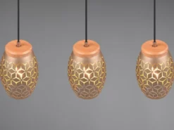 LED Pendelleuchte 3-flammig in Coffee mit ausgefallenem Stanzmuster, B: 71cm