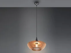 LED Pendelleuchte 1-flammig in Anthrazit & Naturholz Lamellenlampe, Ø 40 cm