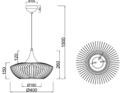 LED Pendelleuchte 1-flammig in Anthrazit & Naturholz Lamellenlampe, Ø 40 cm