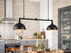 LED Pendelleuchte 2-flammig Industrial Style Schwarz Gold, Breite 87cm