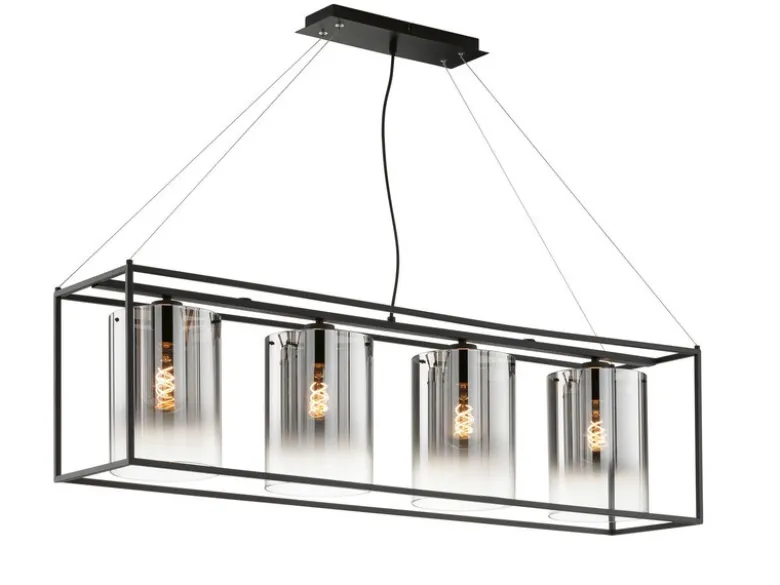LED Pendelleuchte 4-flammig lang Schwarz mit Rauchglas, Breite 115cm