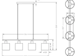 LED Pendelleuchte 4-flammig Lampenschirme Stoff Weiß, Breite 75cm