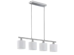 LED Pendelleuchte 4-flammig Lampenschirme Stoff Weiß, Breite 75cm