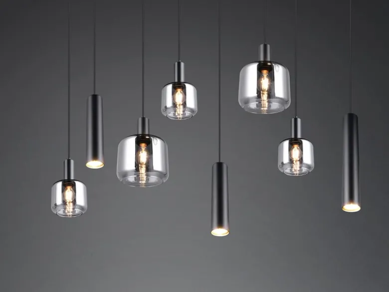 LED Pendelleuchte 8-flammig Metall mit Glasschirmen Chrom, Breite 118cm