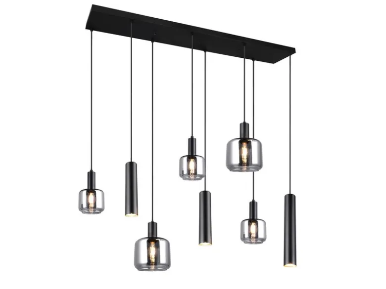 LED Pendelleuchte 8-flammig Metall mit Glasschirmen Chrom, Breite 118cm