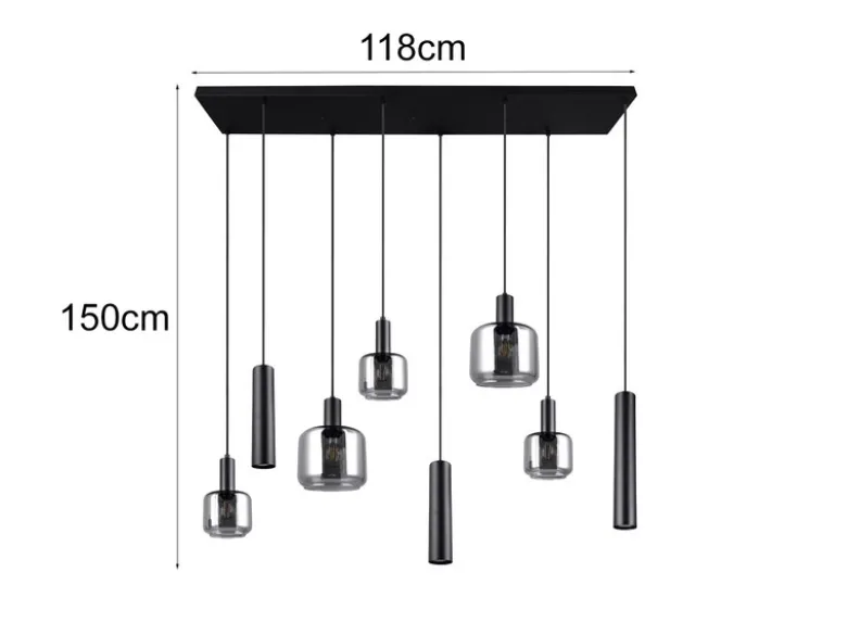 LED Pendelleuchte 8-flammig Metall mit Glasschirmen Chrom, Breite 118cm