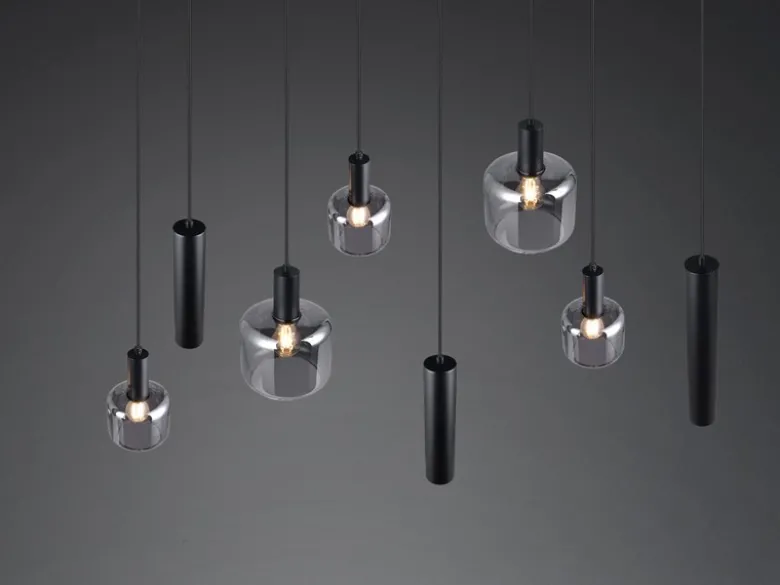 LED Pendelleuchte 8-flammig Metall mit Glasschirmen Chrom, Breite 118cm