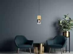 LED Pendelleuchte 1-flammig Messing matt mit Rauchglas Schirm, Ø 10cm