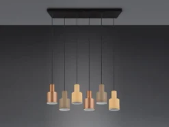 LED Pendelleuchte 6-flammig Metall Coffee Töne, Breite 85cm