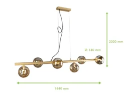 LED Pendelleuchte 6 flammig Messing & Amberglas, Breite 144cm