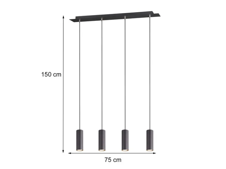 LED Pendelleuchte 4-flammig Metall Schwarz, Breite 75cm