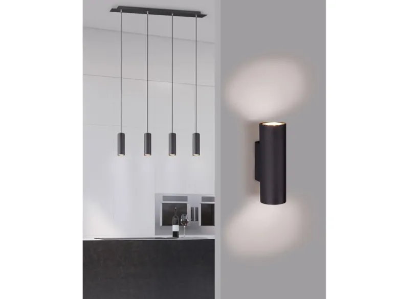 LED Pendelleuchte 4-flammig Metall Schwarz, Breite 75cm