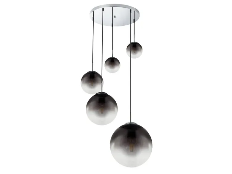 LED Pendelleuchte 5-flammig mit Glaskugeln aus Rauchglas, Ø 65cm