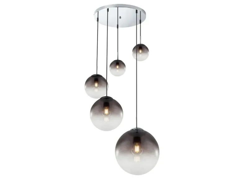 LED Pendelleuchte 5-flammig mit Glaskugeln aus Rauchglas, Ø 65cm