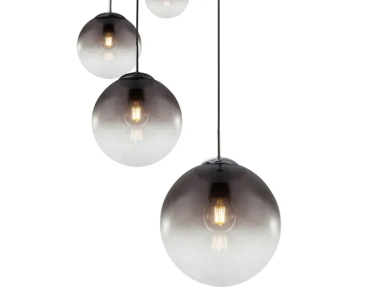 LED Pendelleuchte 5-flammig mit Glaskugeln aus Rauchglas, Ø 65cm