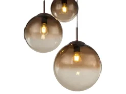 LED Pendelleuchte 3-flammig mit Glaskugeln aus Amberglas, Ø 51cm
