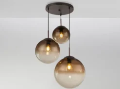 LED Pendelleuchte 3-flammig mit Glaskugeln aus Amberglas, Ø 51cm