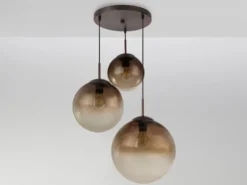 LED Pendelleuchte 3-flammig mit Glaskugeln aus Amberglas, Ø 51cm