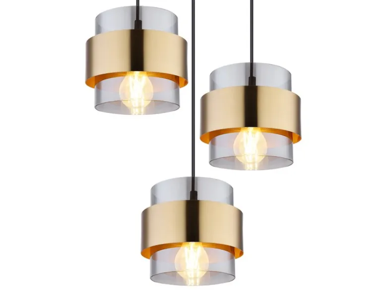 LED Pendelleuchte 8-flammig mit Rauchglas und Messing, Breite 103cm