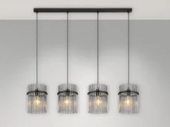 LED Pendelleuchte 4-flammig mit Rauchglas Stäben, Breite 110cm