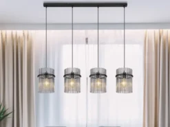 LED Pendelleuchte 4-flammig mit Rauchglas Stäben, Breite 110cm