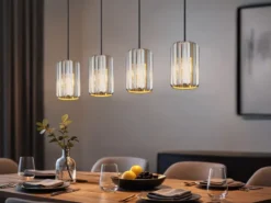 LED Pendelleuchte 4-flammig mit Rauchglas Kristall, Breite 88cm