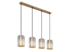LED Pendelleuchte 4-flammig mit Rauchglas Kristall, Breite 88cm