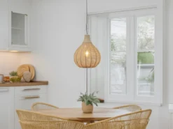 LED Pendelleuchte 1-flammig mit Lampenschirm aus Jute, Ø 34cm