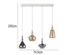 LED Pendelleuchte 4-flammig mit Glas Bernstein & Chrom verspiegelt, B: 74,5cm