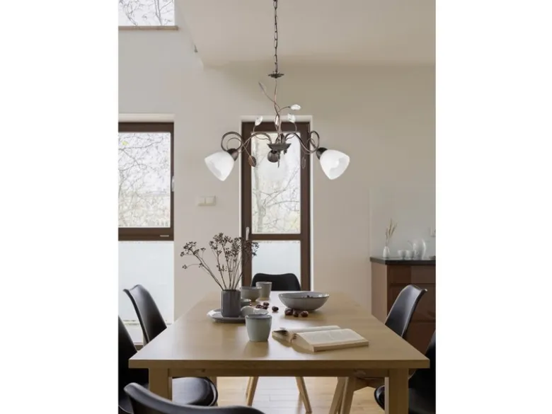 LED Pendelleuchte 3-flammig mit Glasschirmen und Kristalldeko, Ø 70cm