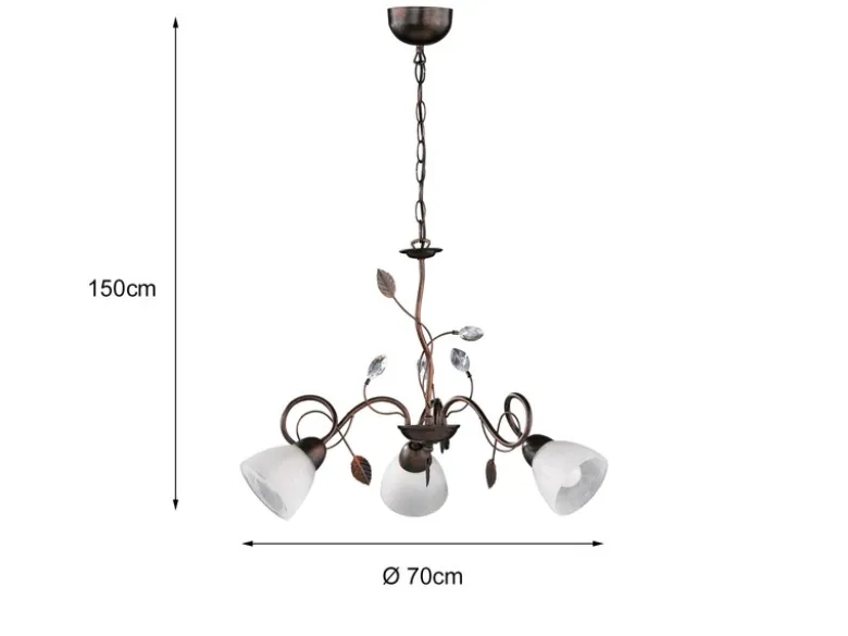 LED Pendelleuchte 3-flammig mit Glasschirmen und Kristalldeko, Ø 70cm