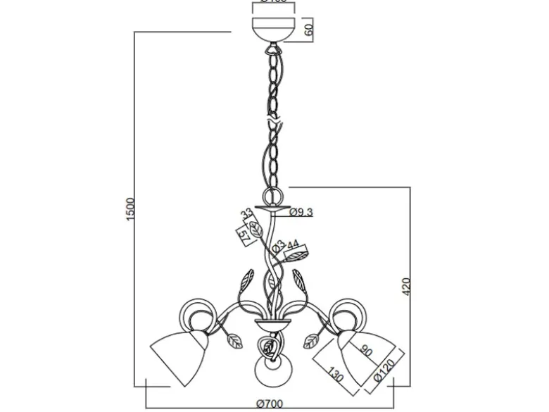 LED Pendelleuchte 3-flammig mit Glasschirmen und Kristalldeko, Ø 70cm