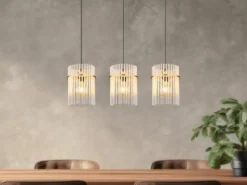 LED Pendelleuchte 3-flammig mit transparenten Echtglas Stäben, Breite 80cm
