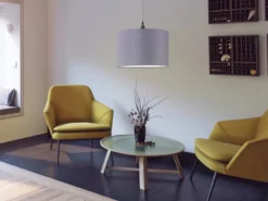 LED Pendelleuchte 1 flammig mit grauem Stoffschirm, Ø 40cm