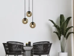 LED Pendelleuchte 3-flammig mit Rauchglas Kugeln, Ø 30cm